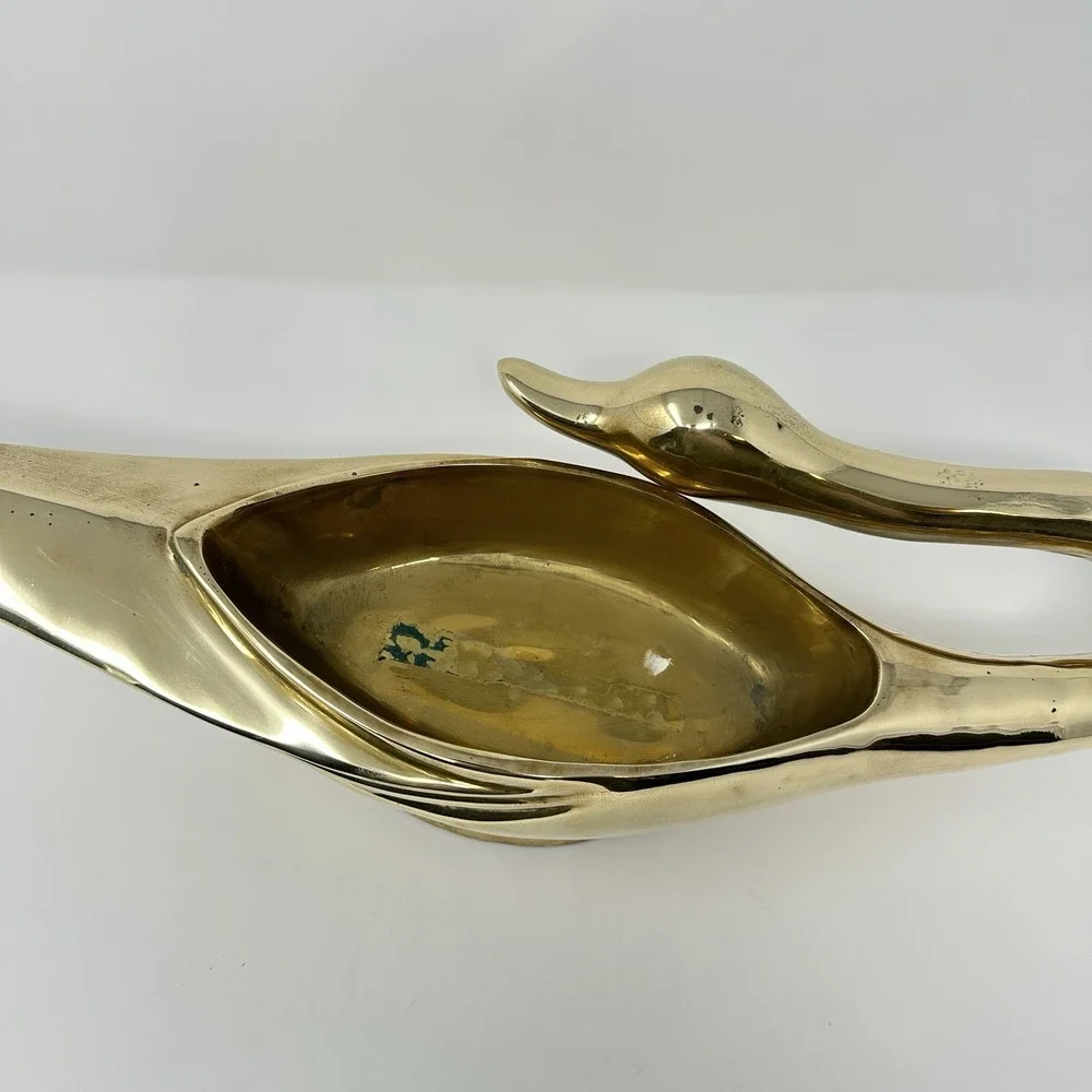 Vintage Solid Brass Swan Planter 18